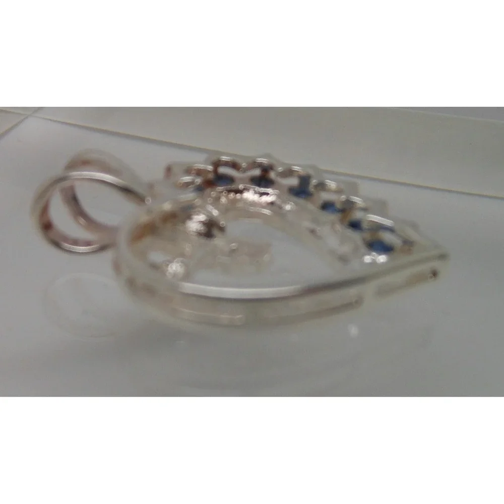 Vintage 1990's Beautiful Sterling Silver I Love Mom Necklace Pendant Sapphire CZ